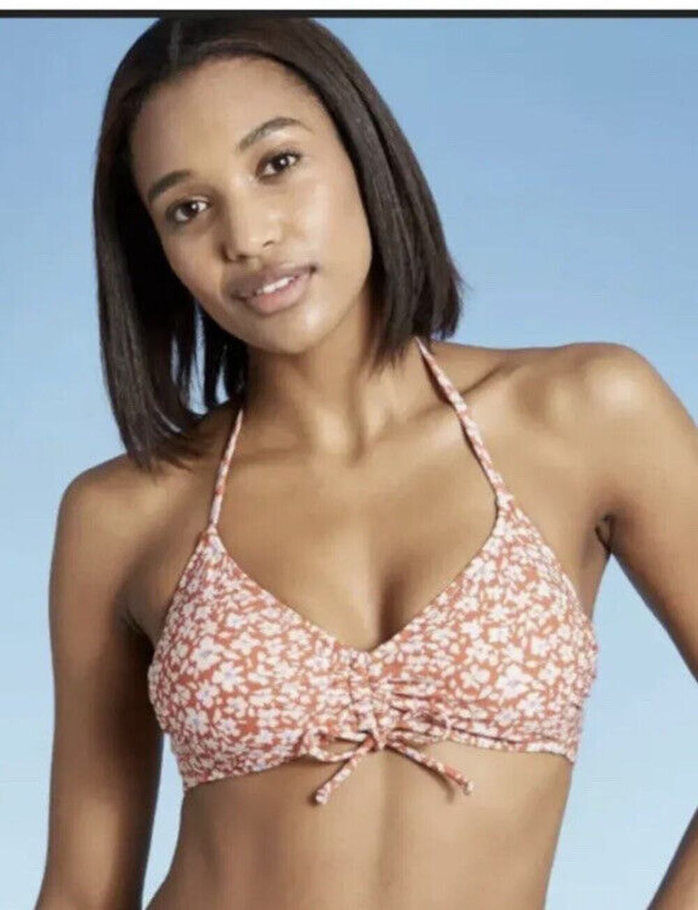 Kona Sol  Center-Cinch Bikini Top- Rust Floral- Women's S ( 4/6) NWT